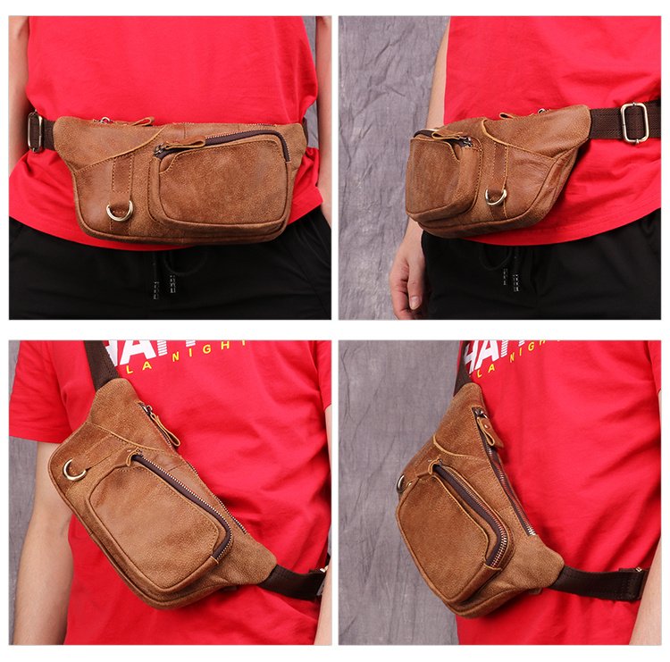 Crossbody Phone Waist Chest Bag Top Leather Men's Bag - Image 6